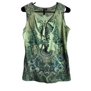 Susan Lawrence Sleeveless Top Size S Ruffle Zipper Boho Fairy Grunge‎ Green Y2K
